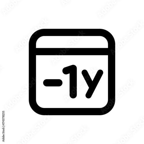 Black calendar icon displaying negative one year time period with rounded corners and simple design style