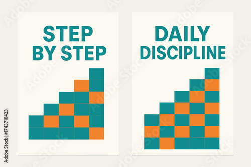 Geometric Discipline Banners. Discipline. Two vertical A6 banners with safe margins, centered composition, no elements touching edges, geometric style,