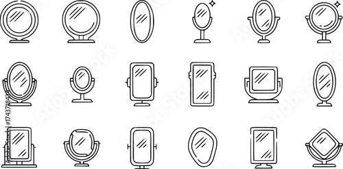 Simple set of mirror modern thin line icons.