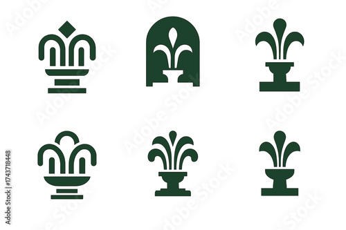 Estate Logo Variations. Estate. Set Logo of Estate: fountain. harmonious logo variations of the same emblematic concept, each with different artistic
