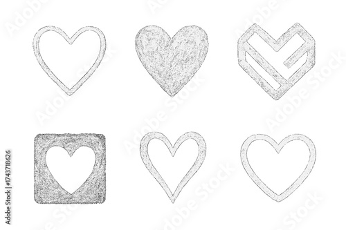 Chalk Heart Logos. Chalk Drawings. Set Logo of Chalk Drawings: heart outline. harmonious logo variations of the same emblematic concept, each with different