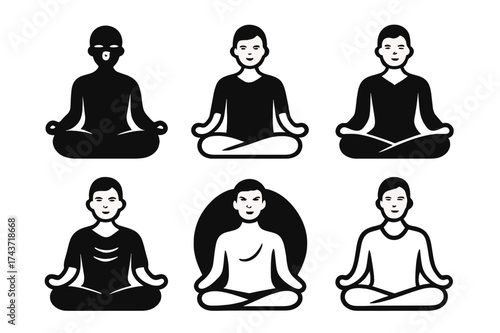 Breathing Exercise Logos. Breathing exercises for stress management. Set Logo of Breathing exercises for stress management: Person doing deep-breathing pose.