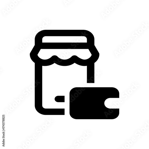 Illustration of a jar with a wavy top and a wallet icon positioned at the bottom right corner design element