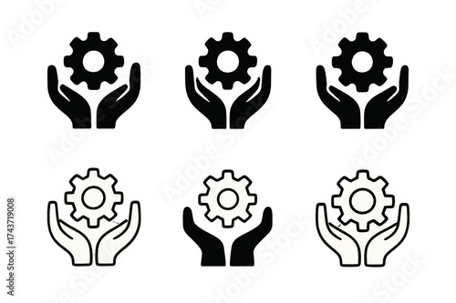 Productivity Hands Logos. Assisting with tasks. Set Logo of Productivity: helping hands silhouette. harmonious logo variations of the same emblematic concept,