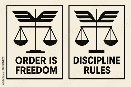 Bauhaus Wisdom Banners. Wisdom. Two vertical A6 banners with safe margins, centered composition, no elements touching edges, bauhaus style, black and cream,