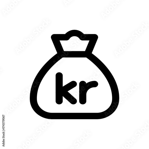 Illustration of a money bag with the swedish krona currency symbol kr displayed in bold black letters