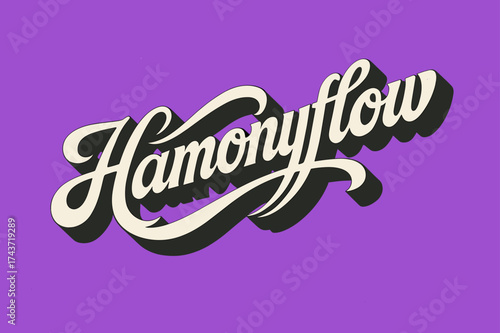 Harmonyflow Retro Calligraphy. ?Harmonyflow?. retro calligraphy, dynamic curves, strong angled 3D shadow,