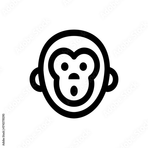 Illustration of a monkey face with round eyes and nose inside a circle, isolated on a white background