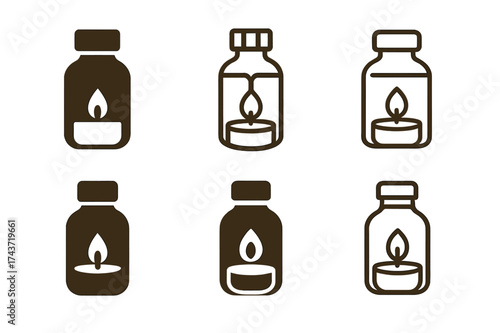 Candle Craft Logos. Making Candles at Home. Set Logo of Making Candles at Home: essential oil bottle. harmonious logo variations of the same emblematic