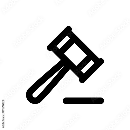 Illustration of a black gavel with a rounded handle and head striking a surface in a minimalist style