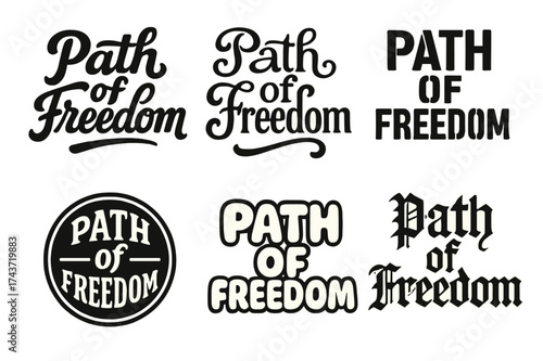 Diverse Lettering Styles. Path of freedom. Set lettering. harmonious lettering variations of the same emblematic concept, each with different