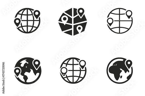 Global Journalism Logos. International journalism. Set Logo of International journalism: Live map with location pins. harmonious logo variations of the same