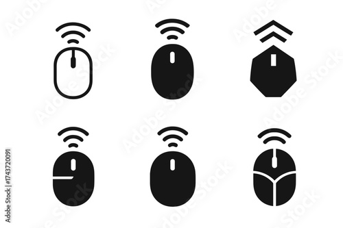 Wireless Mouse Logos. Using a wireless mouse at the desk. Set Logo of Using a wireless mouse at the desk: Wireless mouse. harmonious logo variations of the