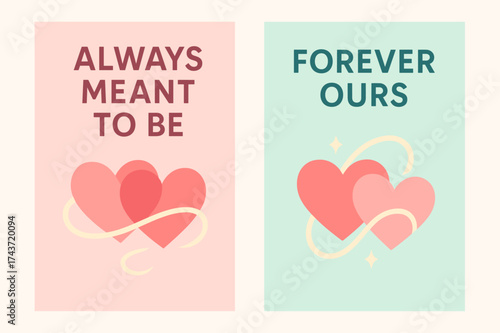 Heartfelt Banners Romance. Romance. Two vertical A6 banners with safe margins, centered composition, no elements touching edges, flat vector design, pastel