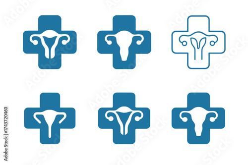 Reproductive Health Logos. Reproductive health. Set Logo of medical cross: cross combined with reproductive emblem. harmonious logo variations of the same