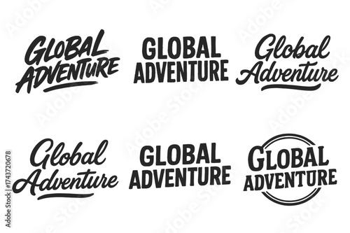 Harmonious Lettering Variations. Global adventure. Set lettering. harmonious lettering variations of the same emblematic concept (Dynamic brushstroke graffiti