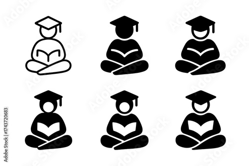 Flexible Education Logos. Flexible education. Set Logo of Flexible education: Self-paced learner avatar. harmonious logo variations of the same emblematic