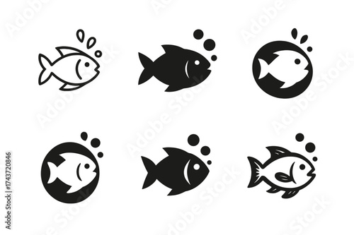 Fish Breathing Logos. Fish breathing. Set Logo of Fish breathing: Bubble trail and water droplets. harmonious logo variations of the same emblematic concept,