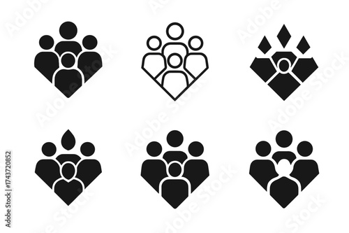 Team Logo Variations. Game tournaments. Set Logo of team icons: multiple players forming a group emblem. harmonious logo variations of the same emblematic