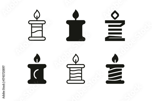 Candle Logo Variations. Making Candles at Home. Set Logo of Making Candles at Home: wick spool. harmonious logo variations of the same emblematic concept, each