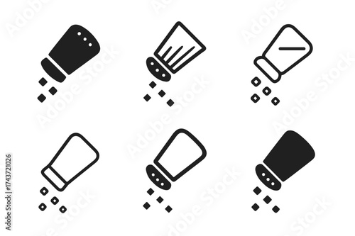 Salt Crystal Logos. Salt. Set Logo of Food: salt crystals falling icon. harmonious logo variations of the same emblematic concept, each with different artistic