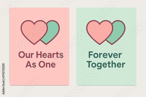Hearts United Banners. Romance. Two vertical A6 banners with safe margins, centered composition, no elements touching edges, flat vector design, pastel pink