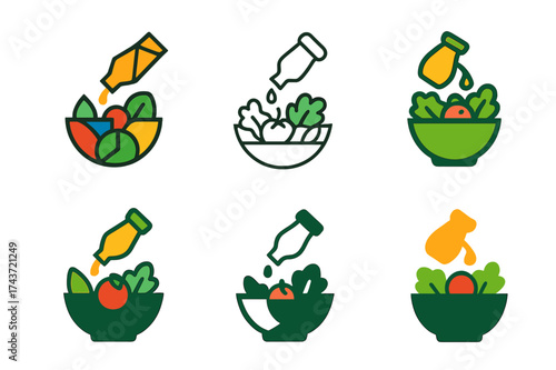 Colorful Salad Logos. Preparing a colorful salad with a variety of vegetables. Set Logo of Preparing a colorful salad with a variety of vegetables: Bottle of