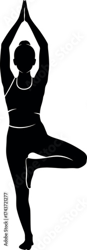 Black Silhouette of Woman in Yoga Tree Pose