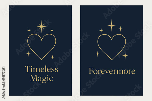 Timeless Banners Elegance. Eternity. Two vertical A6 banners with safe margins, centered composition, no elements touching edges, modern minimal, navy and