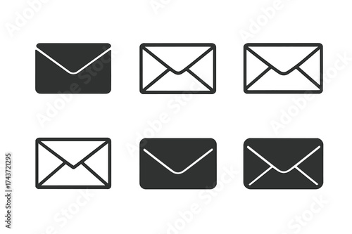 Communication Logo Variations. Letters. Set Logo of Communication: minimal envelope icon. harmonious logo variations of the same emblematic concept, each with