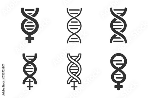 Fertility DNA Logo Variations. Reproductive health. Set Logo of DNA strand: double helix with fertility symbol. harmonious logo variations of the