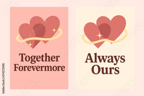 Romantic Banner Design. Romance. Two vertical A6 banners with safe margins, centered composition, no elements touching edges, flat vector design, pastel pink