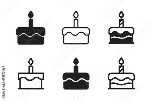 Celebration Candle Logos. Birthday candle wish. Set Logo of Celebration: cake topper with candle. harmonious logo variations of the same emblematic concept,