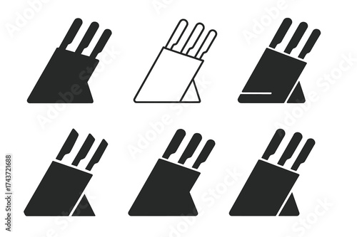 Minimal Knife Block Variations. Knife block. Set Logo of Kitchenware: minimal knife block icon. harmonious logo variations of the same emblematic concept, each