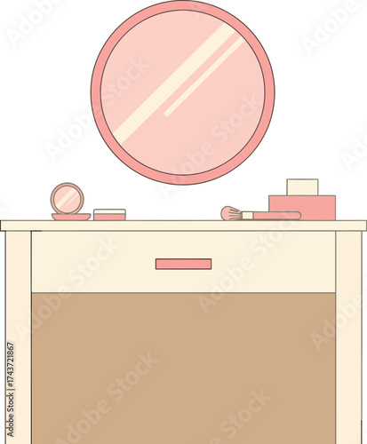 Cosmetic Vanity: Mirror, Makeup, and Drawer