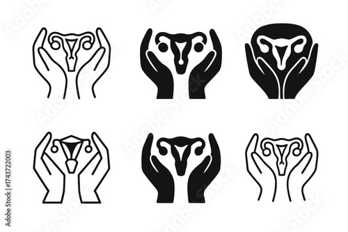 Reproductive Care Logos. Reproductive health. Set Logo of care hands: hands holding reproductive health symbol. harmonious logo variations of the