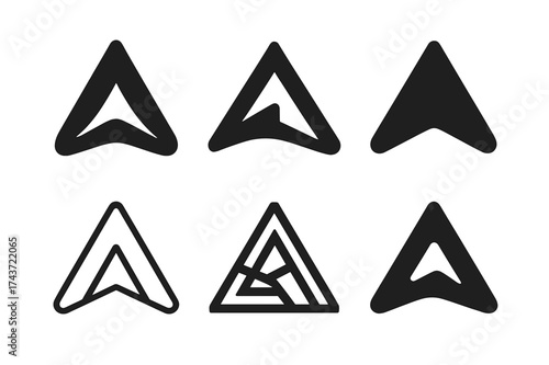 Triangular Logo Variations. Edge. Set Logo of Conceptual design: triangular point icon. harmonious logo variations of the same emblematic concept, each with