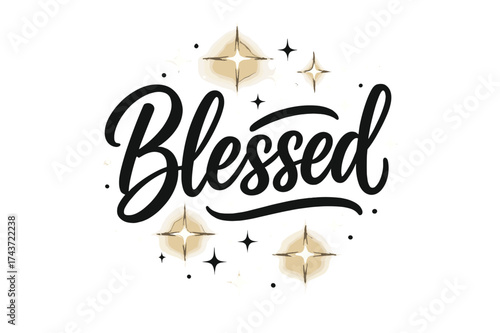 Blessed Hand Lettering. ?Blessed?. modern hand lettering, smooth curves, balanced composition, clear readable