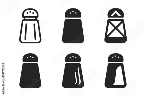 Creative Salt Shaker Logos. Salt. Set Logo of Food: salt shaker icon. harmonious logo variations of the same emblematic concept, each with different artistic
