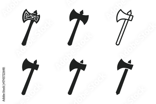 Antique Weapons Logos. Antique Weapons. Set Logo of Antique Weapons: battle axe. harmonious logo variations of the same emblematic concept, each with different