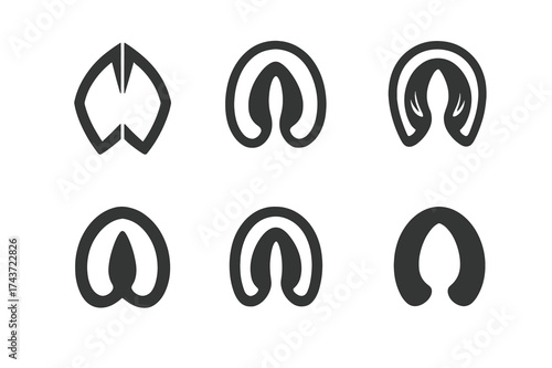 Horse Hoof Logos. Animal footprints. Set Logo of horse hoof: single hoof print with details. harmonious logo variations of the same emblematic concept, each