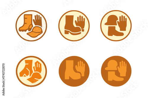 Fashion Logo Variations. Fall fashion accessories (gloves, hats, boots). Set Logo of fashion badge: circular emblem combining boots, gloves, and hat.