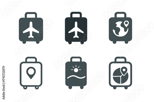Travel Logo Variations. Wanderlust. Set Logo of Travel: suitcase and travel icon. harmonious logo variations of the same emblematic concept, each