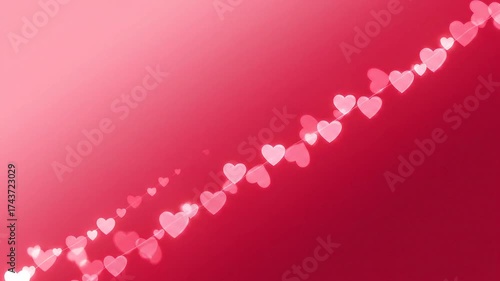 A Diagonal Stream of Translucent Pink and White Hearts Ascends on a Rich Red Background, Evoking Feelings of Love and Joy