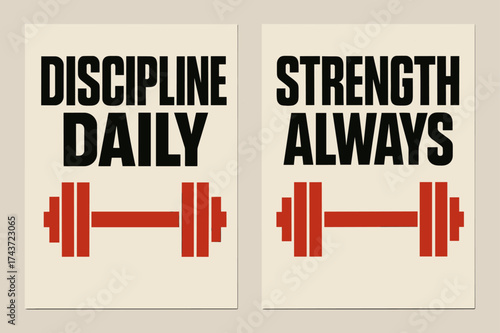 Discipline and Strength Banners. Resilience. Two vertical A6 banners with safe margins, centered composition, no elements touching edges, brutalist style,