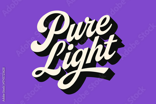 Pure Light Design. ?Pure Light?. retro calligraphy, dynamic curves, strong angled 3D shadow, minimal graphics,