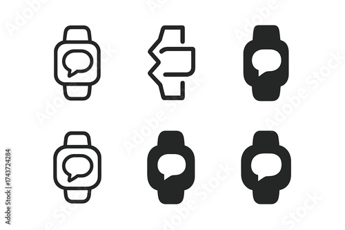 Wearable Communication Logos. Communication tools for nonverbal individuals. Set Logo of wearable communication device: Iconic shape, Abstract geometric,