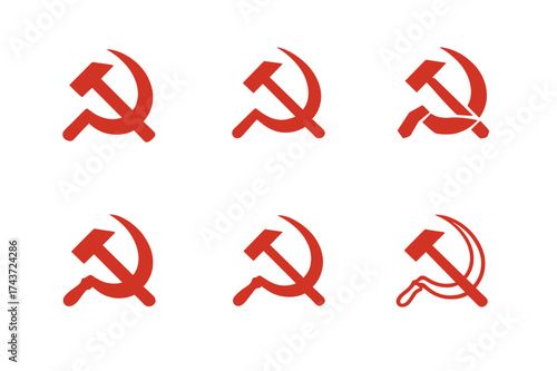 Soviet Logo Variations. The rise and fall of empires throughout history. Set Logo of Soviet Empire: hammer and sickle. harmonious logo variations of the same