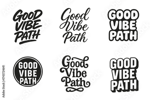 Harmonious Lettering Styles. Good Vibe Path. Set lettering. harmonious lettering variations of the same emblematic concept (Dynamic brushstroke graffiti
