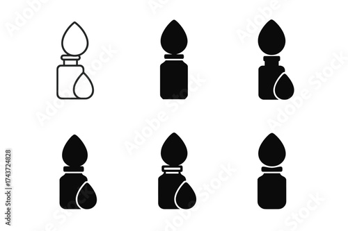 Beauty Sponge Logos. Beauty Sponge Next to Foundation. Set Logo of Beauty Sponge with Foundation Bottle: sponge balancing on bottle. harmonious logo variations